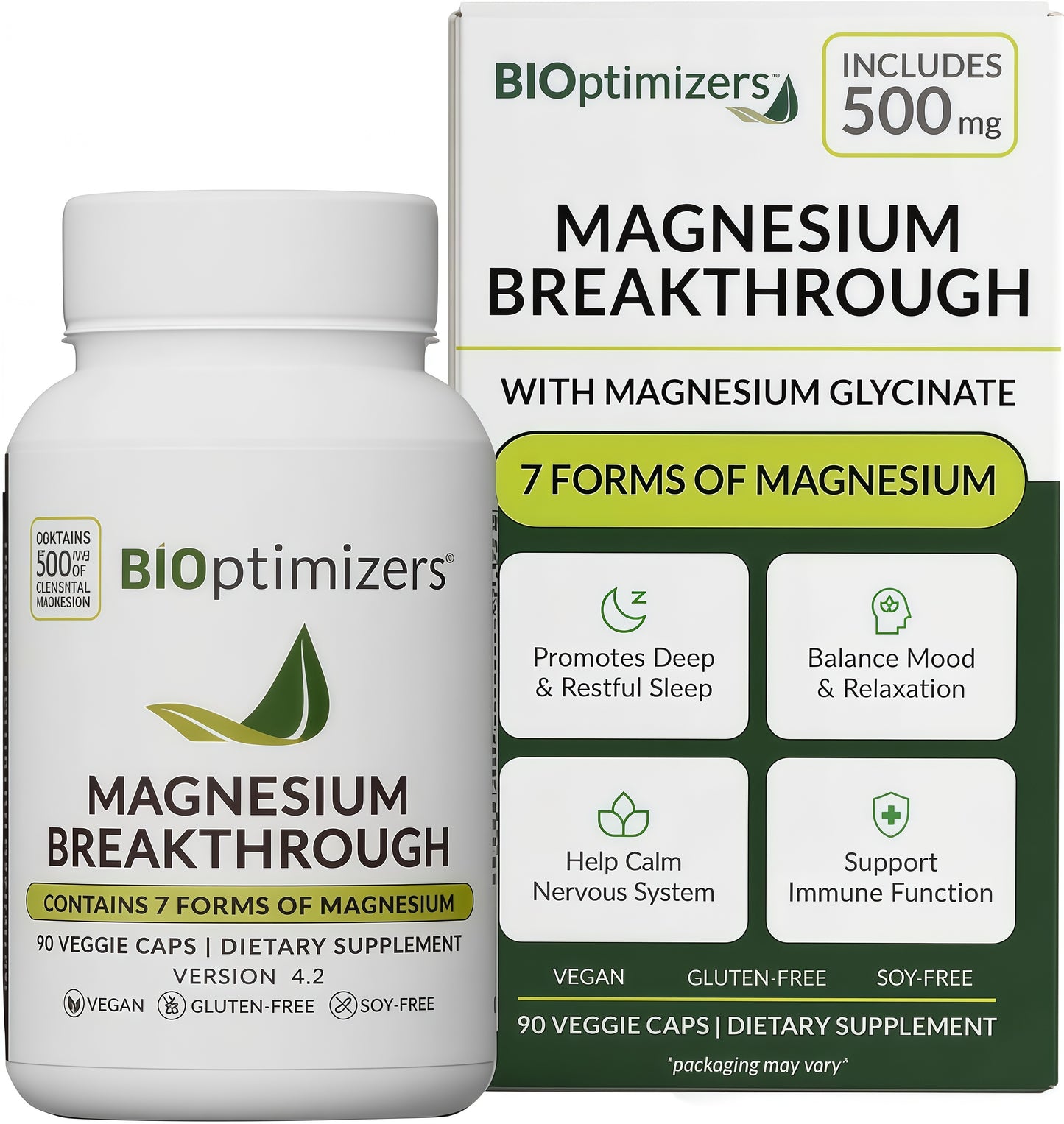 BIOptimizers Magnesium Breakthrough Supplement with 500mg - 7 Forms of Magnesium: Glycinate, Malate, Citrate, and More - Natural Support for Sleep and Cognitive Function -60 Capsules- Calming Vitamins